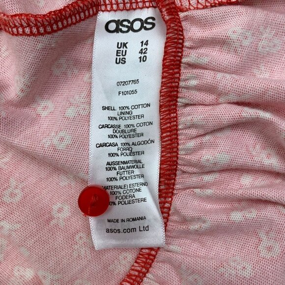 ASOS Puff Sleeve Off The Shoulder Mini Dress With Ruffle Detail Women's Size 10 - Picture 6 of 7